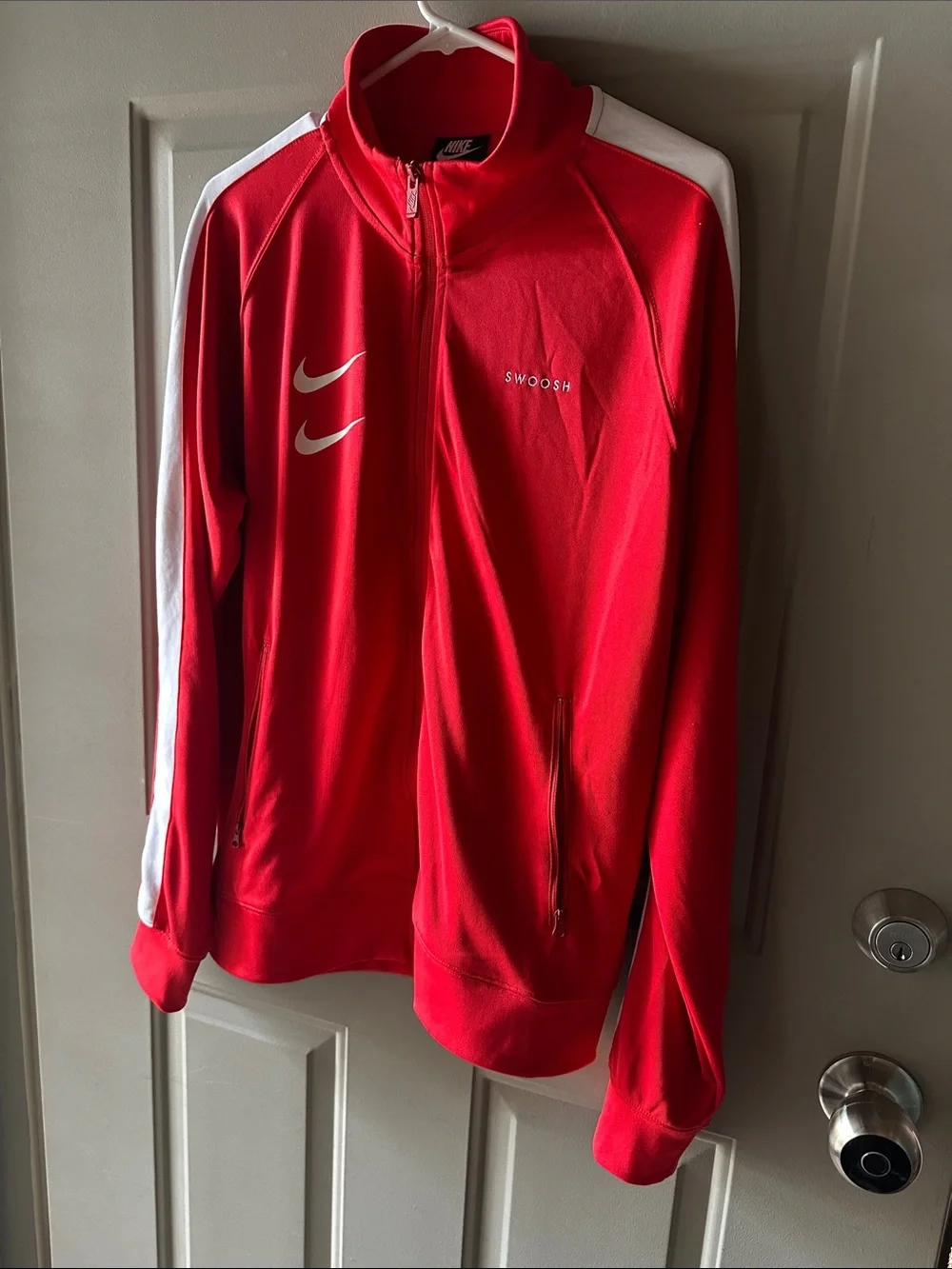 Nike Red Performance Jacket with White Stripe Details - Men's
